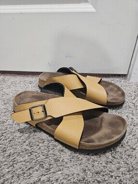Birki's Women’s Crisscross Buckle Sandals in Mustard